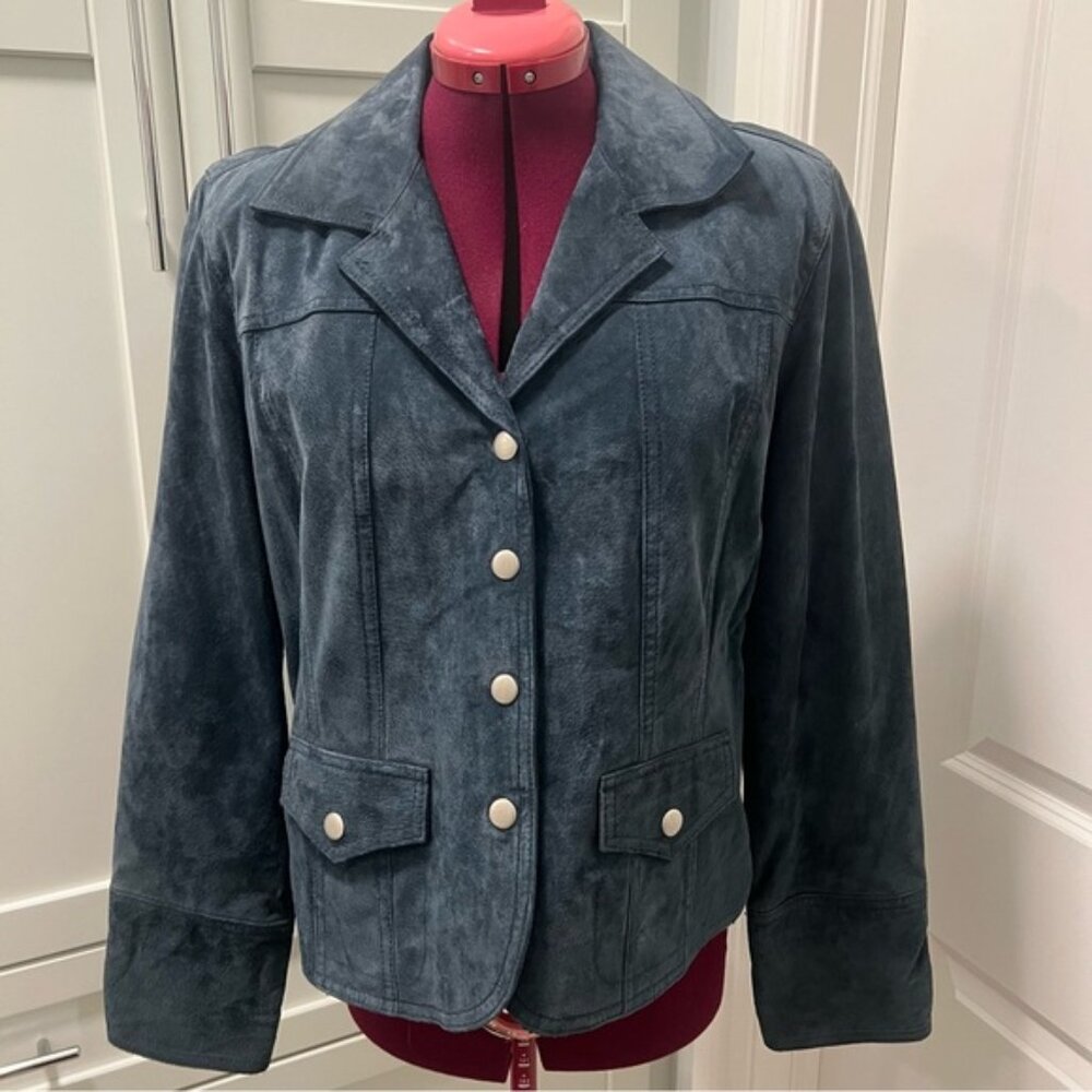 ALICE BLUE Navy Genuine Suede Leather Blazer Snap Closure WMN Size Large
